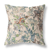 16” Green Brown Florals Indoor Outdoor Zippered Throw Pillow