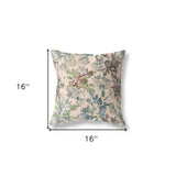 16” Green Brown Florals Indoor Outdoor Zippered Throw Pillow