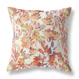 16” Peach Cream Florals Indoor Outdoor Zippered Throw Pillow