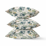 16” White Green Florals Indoor Outdoor Zippered Throw Pillow