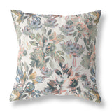 16” Pink Gray Florals Indoor Outdoor Zippered Throw Pillow