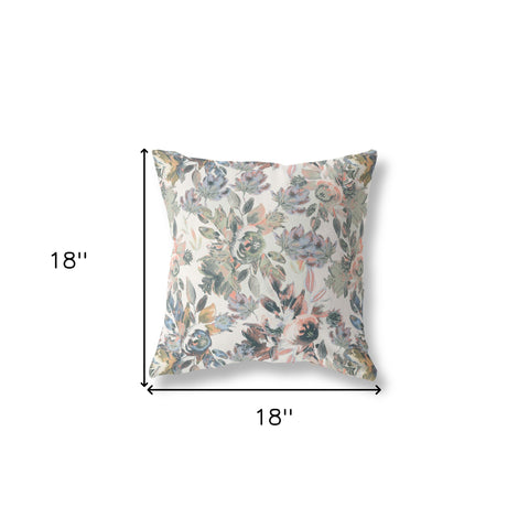 18” Pink Gray Florals Indoor Outdoor Zippered Throw Pillow