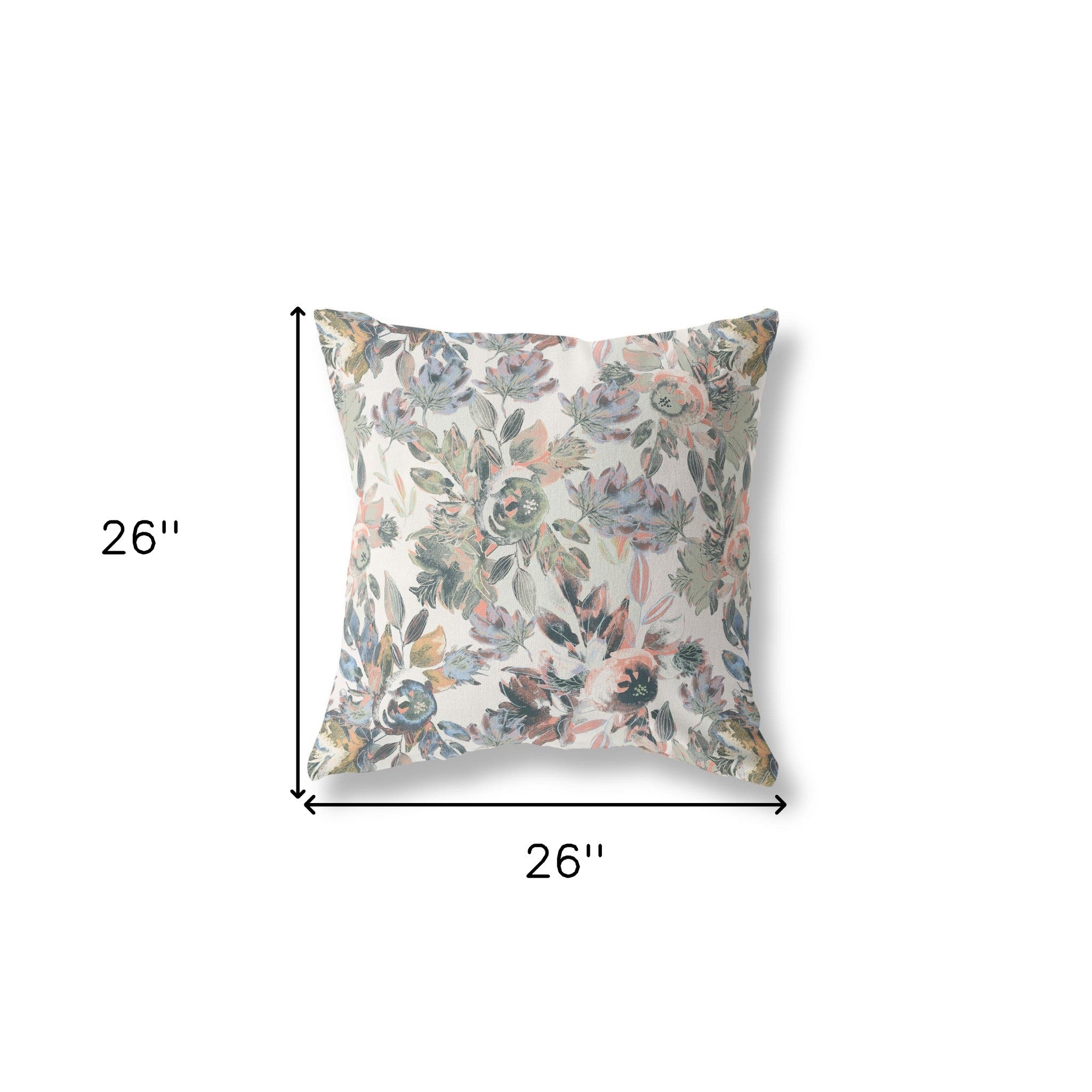 18” Pink Gray Florals Indoor Outdoor Zippered Throw Pillow