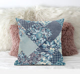 16" Blue White Floral Suede Throw Pillow