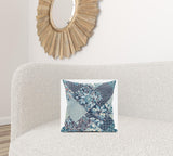 16" Blue White Floral Suede Throw Pillow