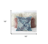 16" Blue White Floral Suede Throw Pillow