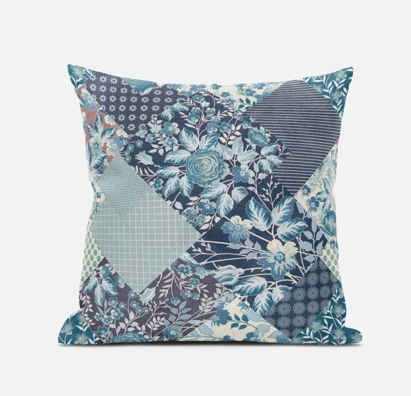 18" Blue White Floral Suede Throw Pillow
