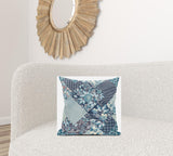 18" Blue White Floral Suede Throw Pillow