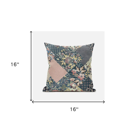 16" Green Peach Floral Suede Throw Pillow