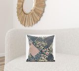 18" Green Peach Floral Suede Throw Pillow