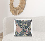 18" Green Peach Floral Suede Throw Pillow