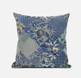 16" Blue Gray Floral Suede Throw Pillow