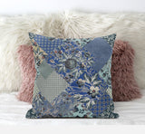 16" Blue Gray Floral Suede Throw Pillow