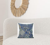 16" Blue Gray Floral Suede Throw Pillow