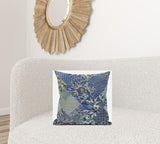 18" Blue Gray Floral Suede Throw Pillow