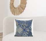 18" Blue Gray Floral Suede Throw Pillow