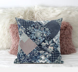 16" Deep Blue Gray Floral Suede Throw Pillow