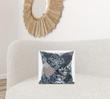 16" Deep Blue Gray Floral Suede Throw Pillow