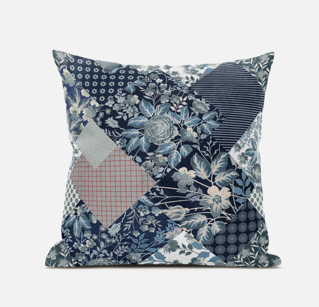 18" Deep Blue Gray Floral Suede Throw Pillow