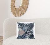 18" Deep Blue Gray Floral Suede Throw Pillow