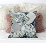 16" Gray White Floral Suede Throw Pillow