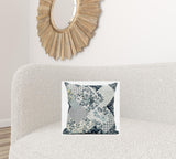 16" Gray White Floral Suede Throw Pillow