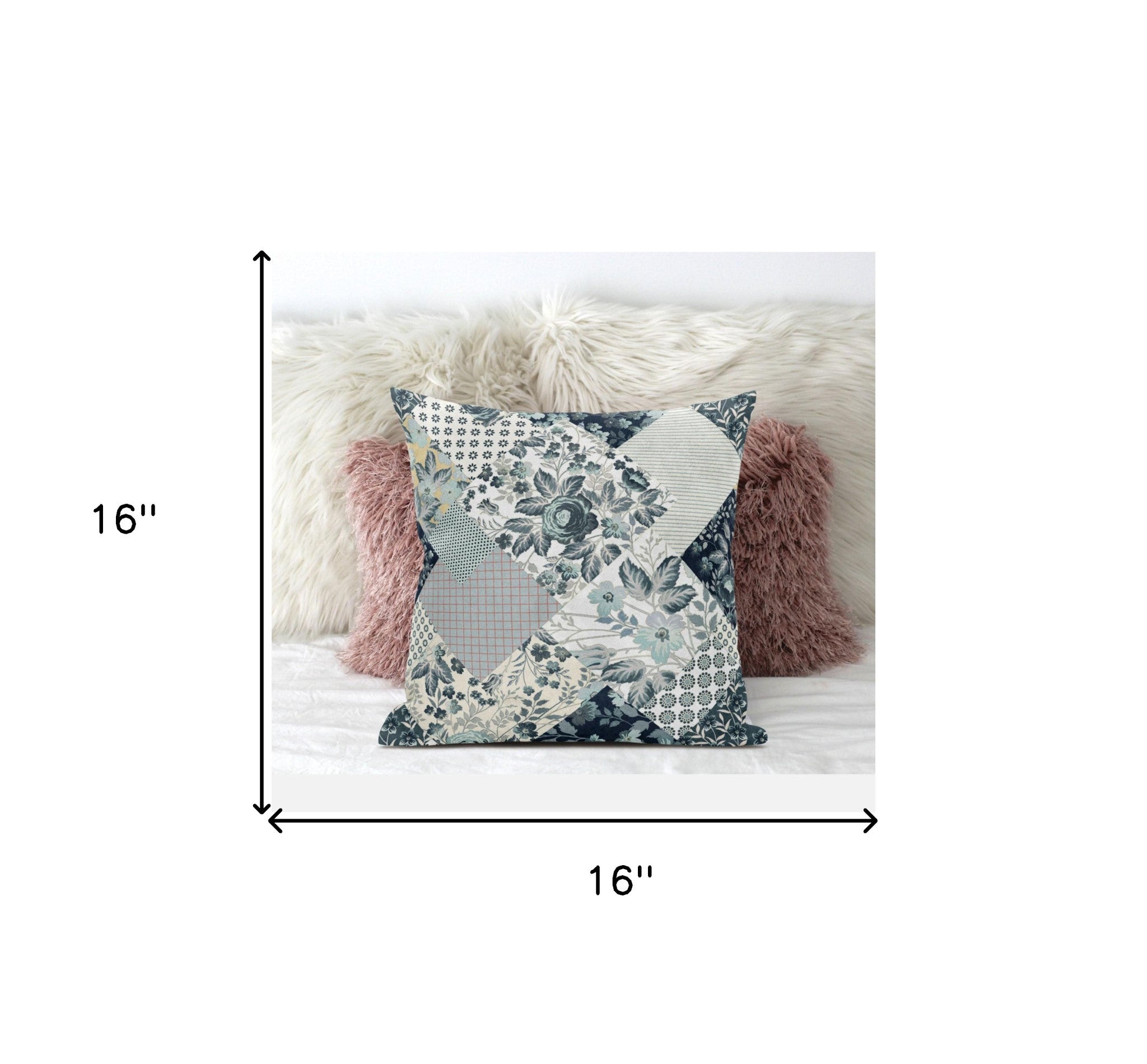 16" Gray White Floral Suede Throw Pillow