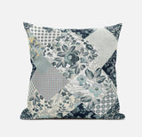 18" Gray White Floral Suede Throw Pillow