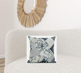 18" Gray White Floral Suede Throw Pillow