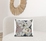 18" Peach Black Floral Suede Throw Pillow