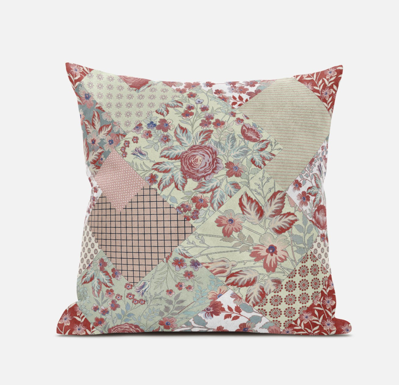 16" Red White Floral Suede Throw Pillow