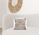 16" Red White Floral Suede Throw Pillow