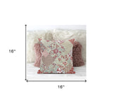 16" Red White Floral Suede Throw Pillow