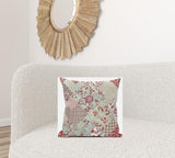 18" Red White Floral Suede Throw Pillow