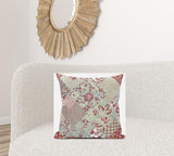 18" Red White Floral Suede Throw Pillow