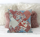 16" Aqua Red Floral Suede Throw Pillow