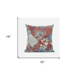 16" Aqua Red Floral Suede Throw Pillow