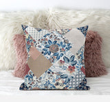 16" Blue Peach Floral Suede Throw Pillow