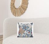 16" Blue Peach Floral Suede Throw Pillow