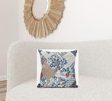 18" Blue Peach Floral Suede Throw Pillow