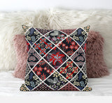 16” Black Red Patch Suede Throw Pillow