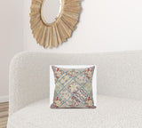 16” Cream Red Patch Suede Throw Pillow