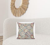 18” Cream Red Patch Suede Throw Pillow