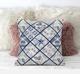 18” White Navy Patch Suede Throw Pillow