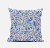 18” Blue Gray Boho Paisley Suede Throw Pillow