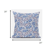 18” Blue Gray Boho Paisley Suede Throw Pillow