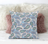 16” Blue Green Boho Paisley Suede Throw Pillow