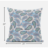 18” Blue Green Boho Paisley Suede Throw Pillow