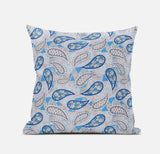 18” Blue Peach Boho Paisley Suede Throw Pillow