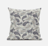 16” Gray Cream Boho Paisley Suede Throw Pillow